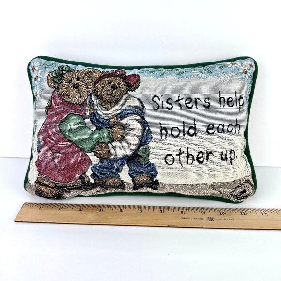 EUC Boyds Bears Sisters Help Hold Each Other Up Tapestry Word Pillow - Picture 4 of 4